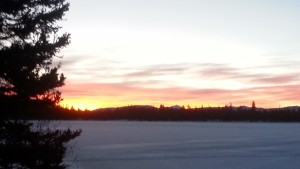 A view of the sunrise over Bradley Lake.  Mt. Leidy can be seen in the background.