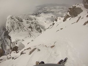 The view down the SW Couloir from just below the summit where we started the ski descent.